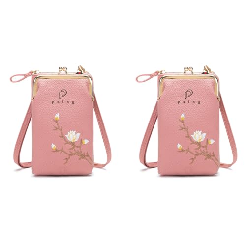 PALAY® Women's Small Cross-Body Phone Bag Stylish PU Leather Mobile Cell Phone Holder Pocket Purse Wallet Sling Bag Mini Shoulder Bags (Pink) 2 PCS PALAY® Women's Small Cross-Body Phone Bag Stylish PU Leather Mobile Cell Phone Holder Pocket Purse Wallet Sling Bag Mini Shoulder Bags (Pink) 2 PCS